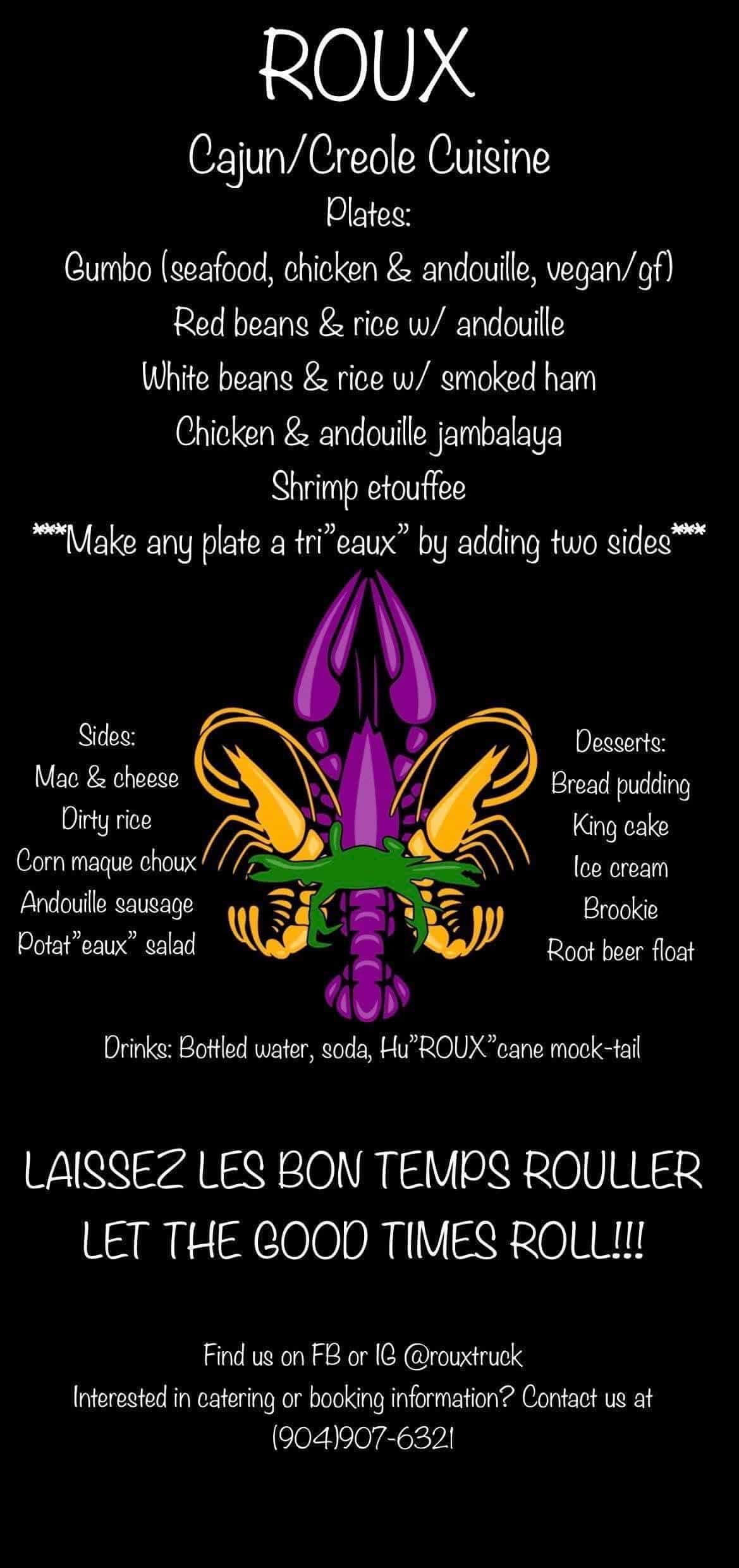 Roux Food Truck will be at Food Truck Alley Tuesday, March 1st from 5-8pm for Mardi Gras 2022